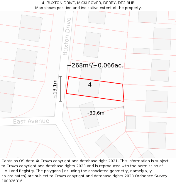 4, BUXTON DRIVE, MICKLEOVER, DERBY, DE3 9HR: Plot and title map