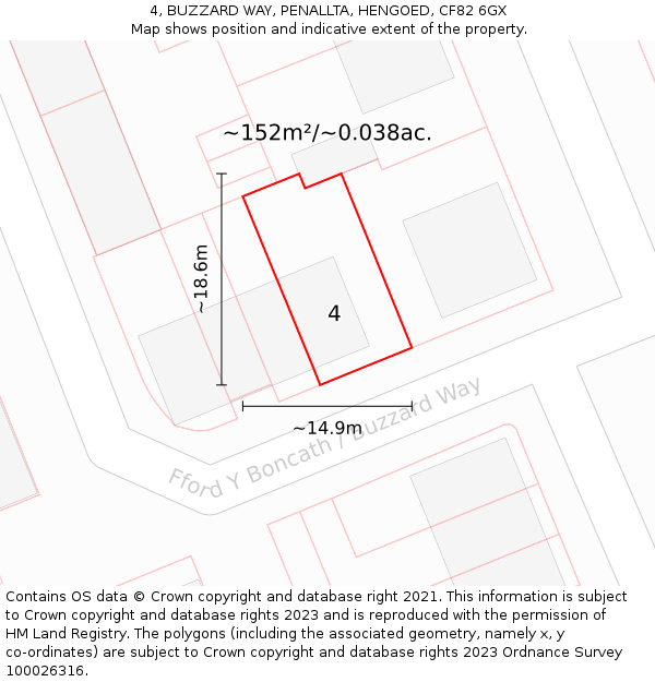 4, BUZZARD WAY, PENALLTA, HENGOED, CF82 6GX: Plot and title map