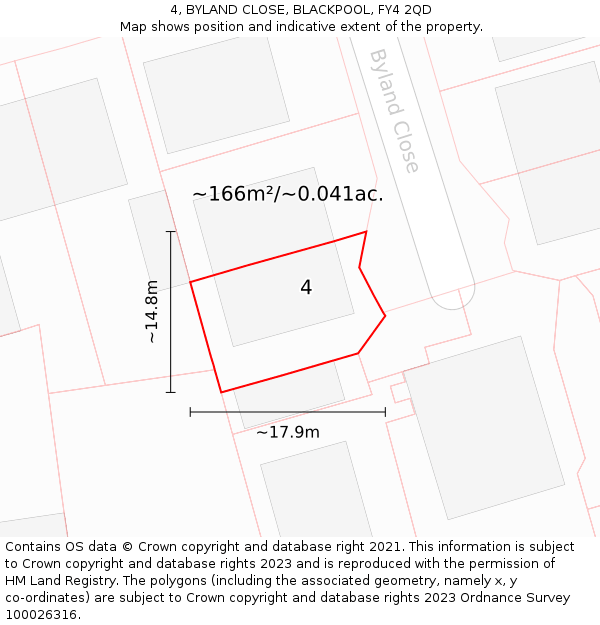 4, BYLAND CLOSE, BLACKPOOL, FY4 2QD: Plot and title map