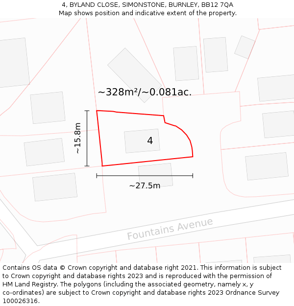4, BYLAND CLOSE, SIMONSTONE, BURNLEY, BB12 7QA: Plot and title map