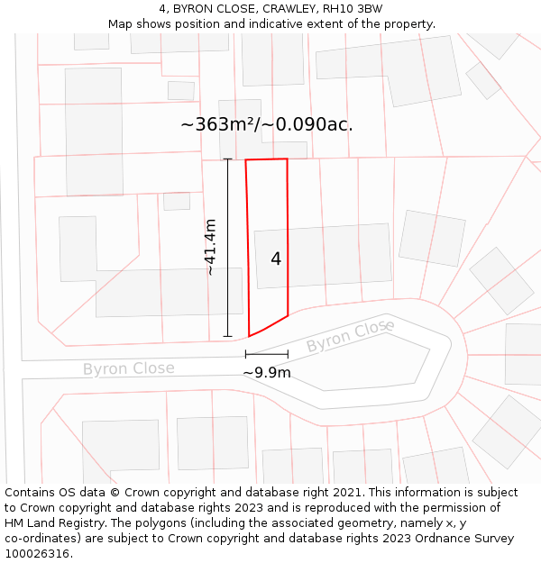 4, BYRON CLOSE, CRAWLEY, RH10 3BW: Plot and title map