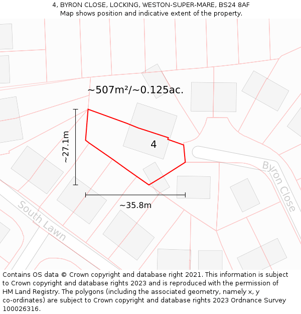 4, BYRON CLOSE, LOCKING, WESTON-SUPER-MARE, BS24 8AF: Plot and title map