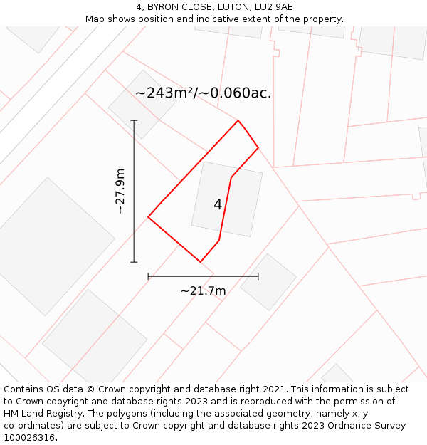 4, BYRON CLOSE, LUTON, LU2 9AE: Plot and title map