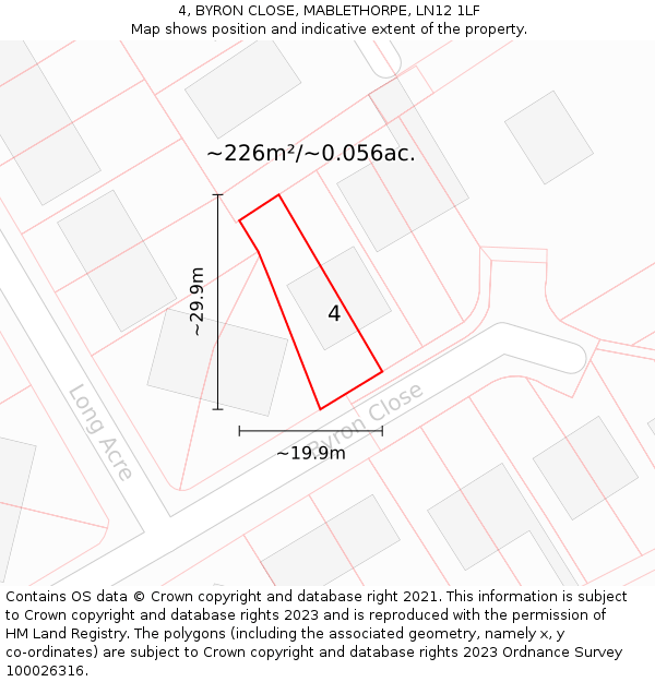 4, BYRON CLOSE, MABLETHORPE, LN12 1LF: Plot and title map