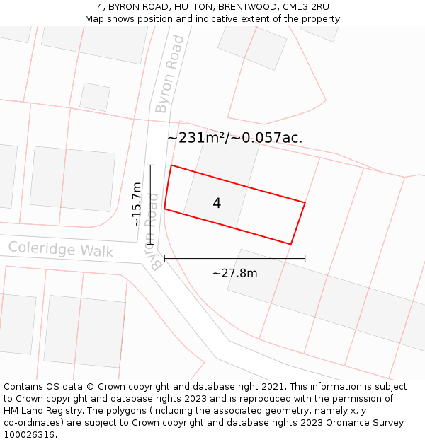 4, BYRON ROAD, HUTTON, BRENTWOOD, CM13 2RU: Plot and title map