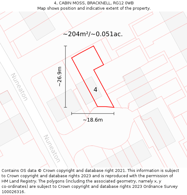 4, CABIN MOSS, BRACKNELL, RG12 0WB: Plot and title map