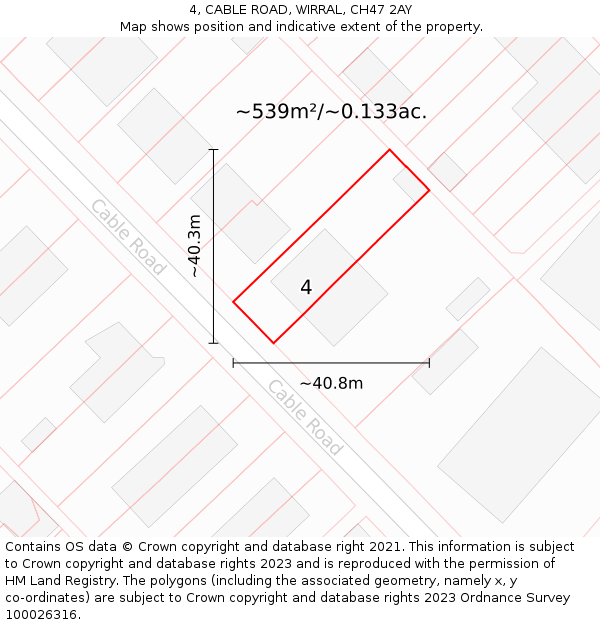 4, CABLE ROAD, WIRRAL, CH47 2AY: Plot and title map