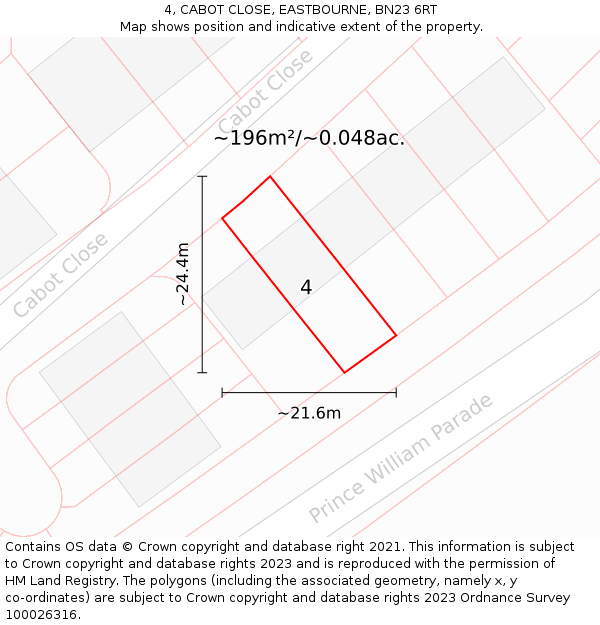 4, CABOT CLOSE, EASTBOURNE, BN23 6RT: Plot and title map