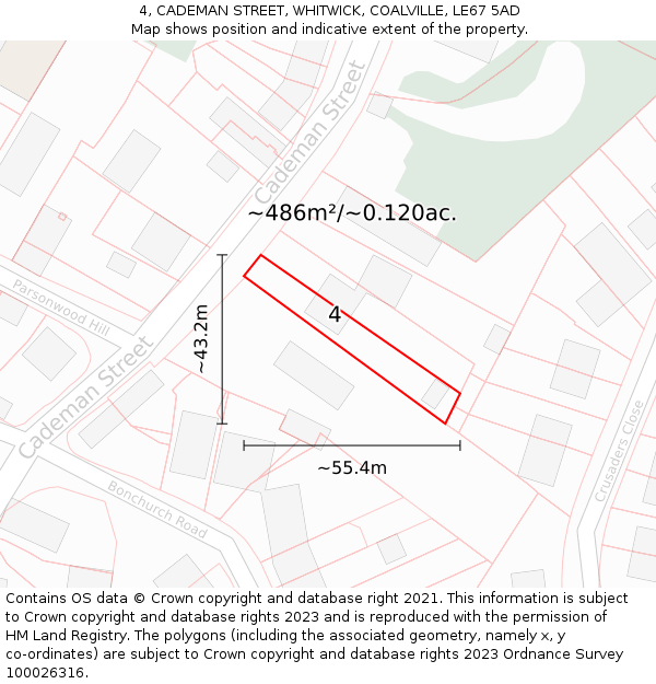 4, CADEMAN STREET, WHITWICK, COALVILLE, LE67 5AD: Plot and title map