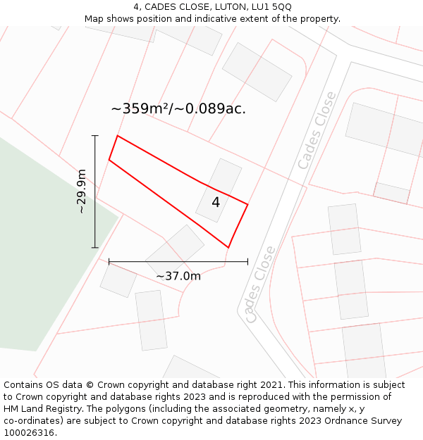 4, CADES CLOSE, LUTON, LU1 5QQ: Plot and title map