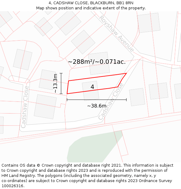 4, CADSHAW CLOSE, BLACKBURN, BB1 8RN: Plot and title map