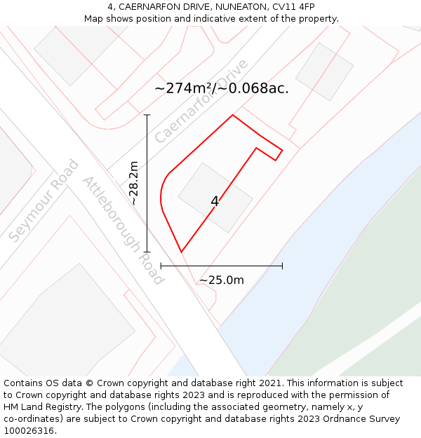 4, CAERNARFON DRIVE, NUNEATON, CV11 4FP: Plot and title map