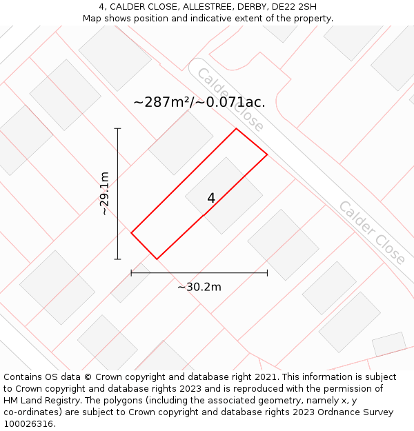 4, CALDER CLOSE, ALLESTREE, DERBY, DE22 2SH: Plot and title map