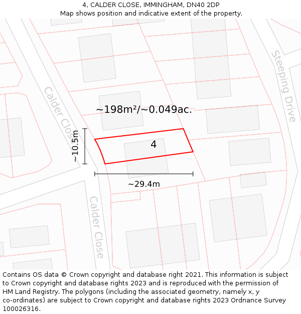 4, CALDER CLOSE, IMMINGHAM, DN40 2DP: Plot and title map
