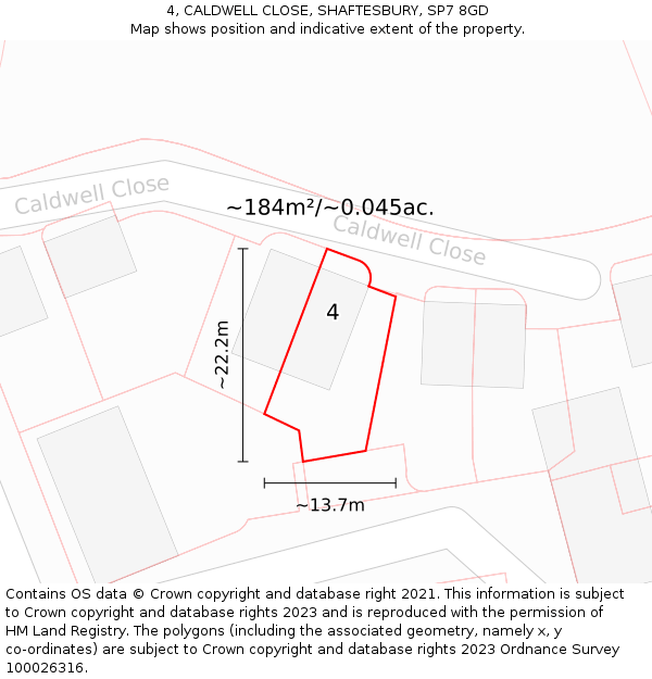 4, CALDWELL CLOSE, SHAFTESBURY, SP7 8GD: Plot and title map