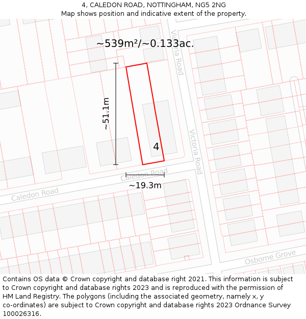 4, CALEDON ROAD, NOTTINGHAM, NG5 2NG: Plot and title map