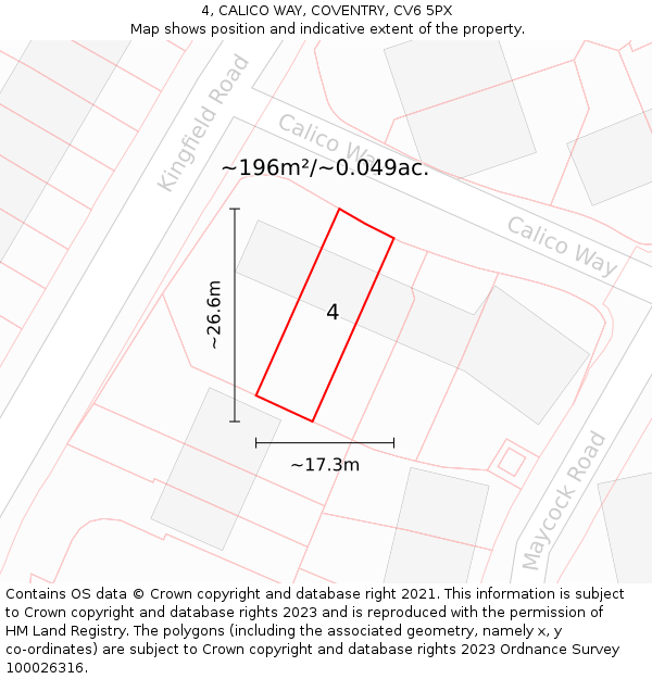4, CALICO WAY, COVENTRY, CV6 5PX: Plot and title map