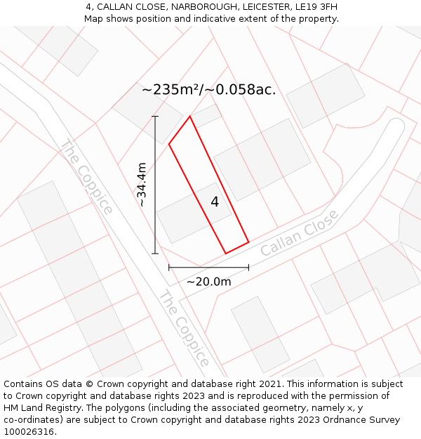 4, CALLAN CLOSE, NARBOROUGH, LEICESTER, LE19 3FH: Plot and title map