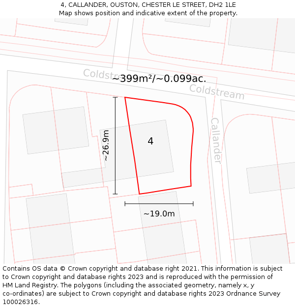 4, CALLANDER, OUSTON, CHESTER LE STREET, DH2 1LE: Plot and title map