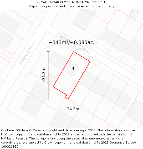 4, CALLENDAR CLOSE, NUNEATON, CV11 6LU: Plot and title map