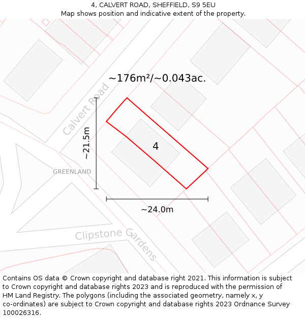 4, CALVERT ROAD, SHEFFIELD, S9 5EU: Plot and title map