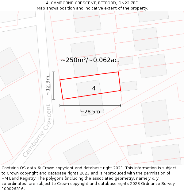 4, CAMBORNE CRESCENT, RETFORD, DN22 7RD: Plot and title map