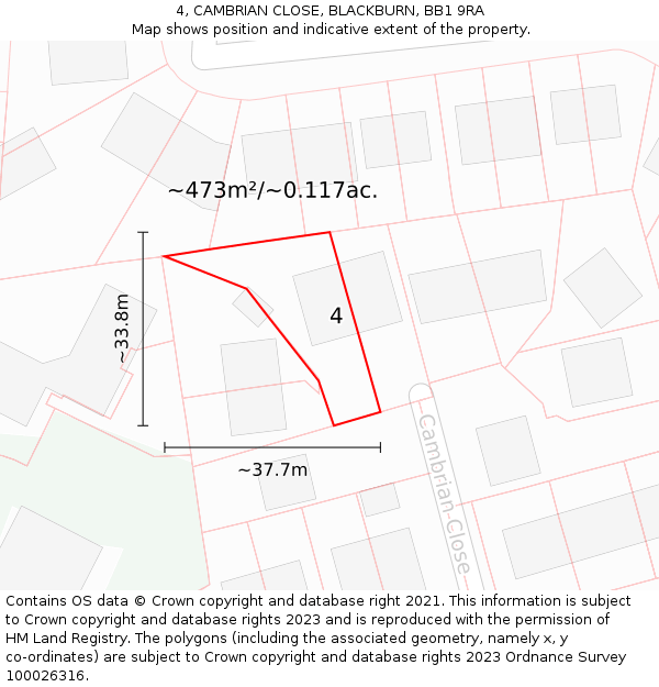 4, CAMBRIAN CLOSE, BLACKBURN, BB1 9RA: Plot and title map