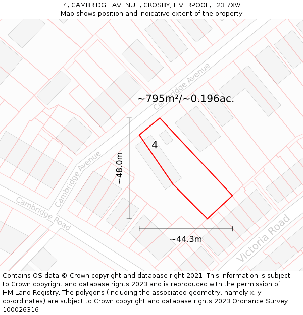 4, CAMBRIDGE AVENUE, CROSBY, LIVERPOOL, L23 7XW: Plot and title map