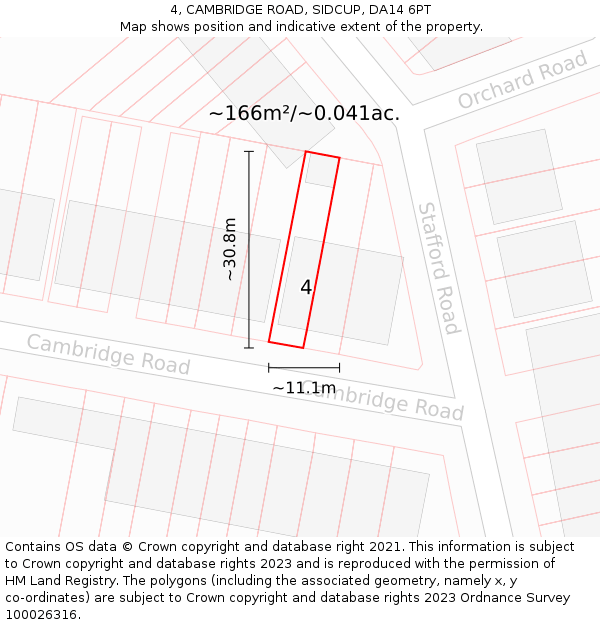 4, CAMBRIDGE ROAD, SIDCUP, DA14 6PT: Plot and title map