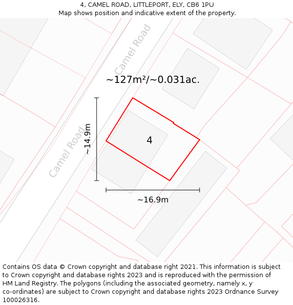 4, CAMEL ROAD, LITTLEPORT, ELY, CB6 1PU: Plot and title map