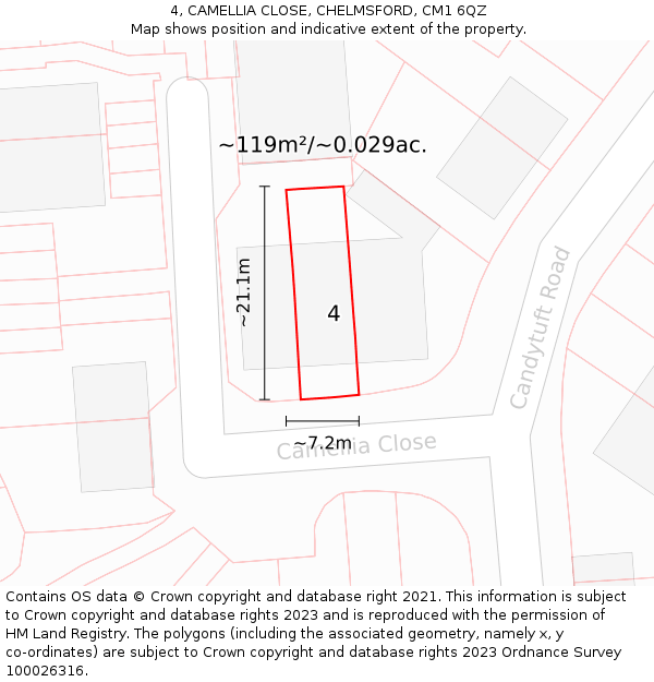 4, CAMELLIA CLOSE, CHELMSFORD, CM1 6QZ: Plot and title map