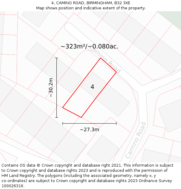 4, CAMINO ROAD, BIRMINGHAM, B32 3XE: Plot and title map