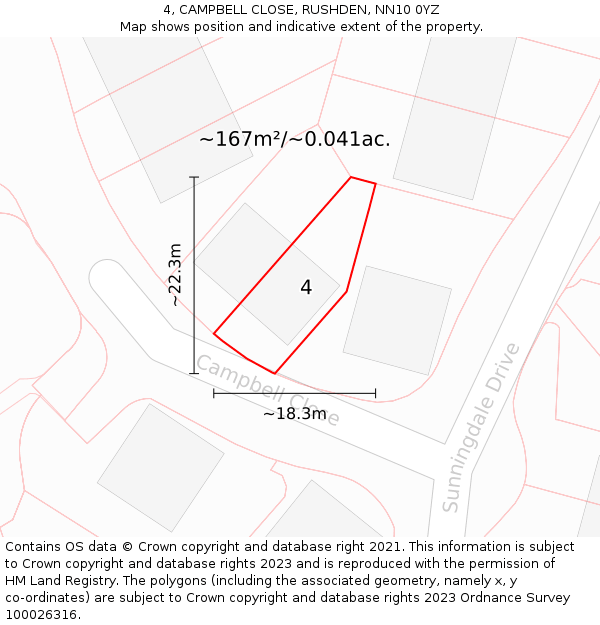4, CAMPBELL CLOSE, RUSHDEN, NN10 0YZ: Plot and title map