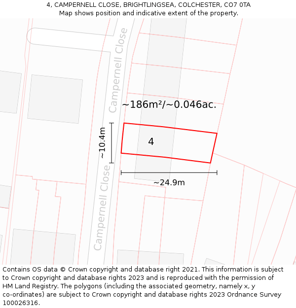 4, CAMPERNELL CLOSE, BRIGHTLINGSEA, COLCHESTER, CO7 0TA: Plot and title map