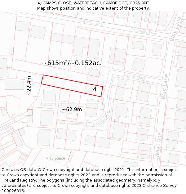 4, CAMPS CLOSE, WATERBEACH, CAMBRIDGE, CB25 9NT: Plot and title map