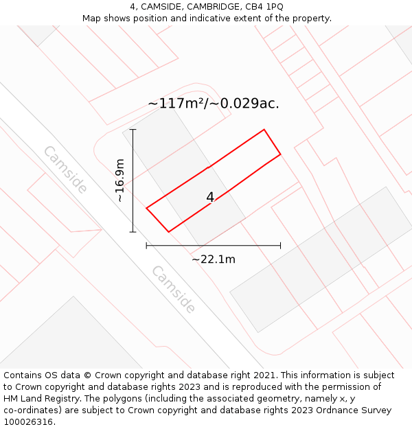 4, CAMSIDE, CAMBRIDGE, CB4 1PQ: Plot and title map