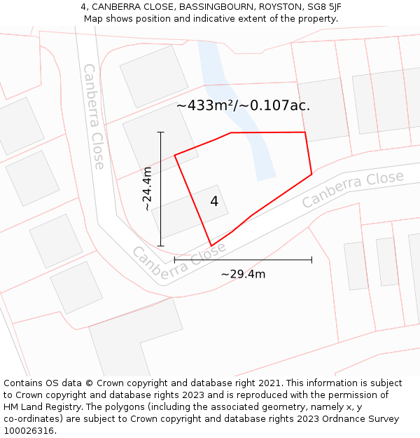 4, CANBERRA CLOSE, BASSINGBOURN, ROYSTON, SG8 5JF: Plot and title map