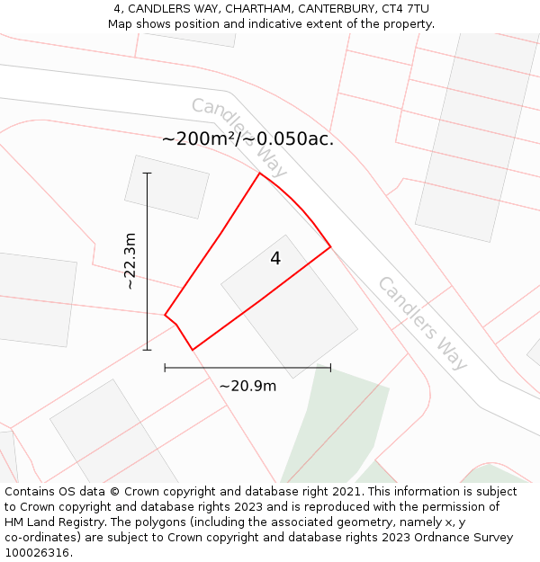 4, CANDLERS WAY, CHARTHAM, CANTERBURY, CT4 7TU: Plot and title map
