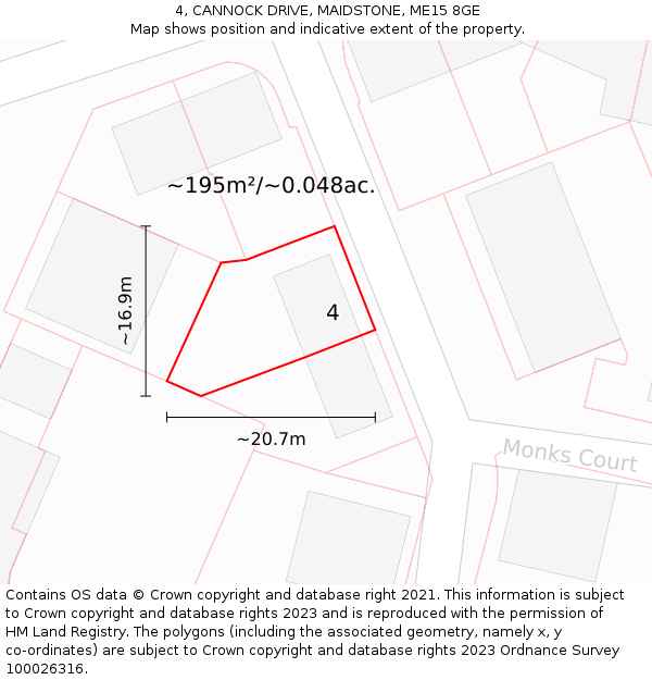 4, CANNOCK DRIVE, MAIDSTONE, ME15 8GE: Plot and title map