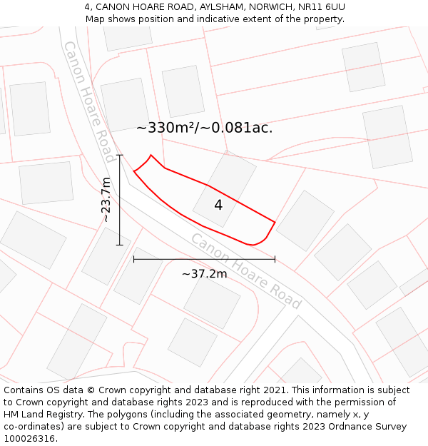 4, CANON HOARE ROAD, AYLSHAM, NORWICH, NR11 6UU: Plot and title map