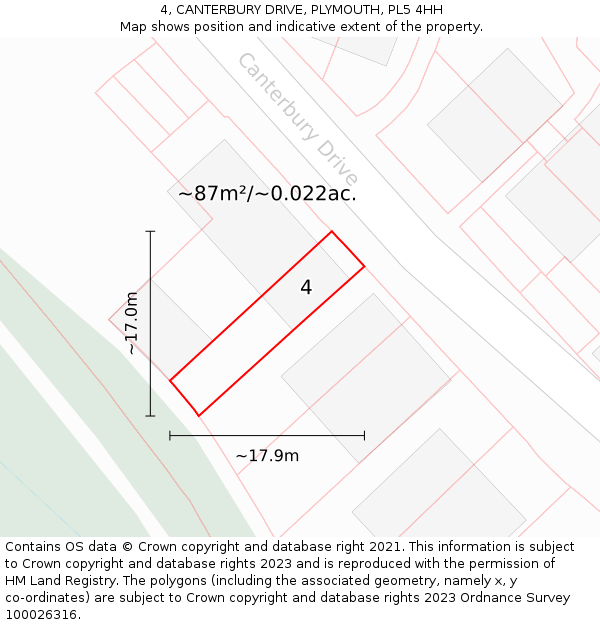 4, CANTERBURY DRIVE, PLYMOUTH, PL5 4HH: Plot and title map