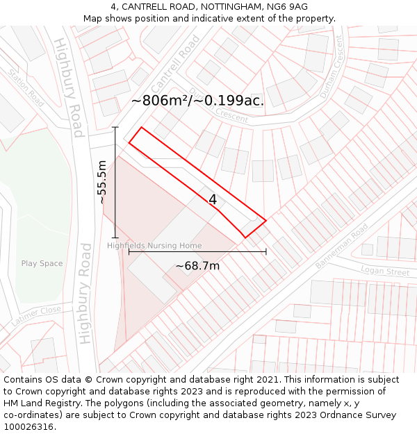 4, CANTRELL ROAD, NOTTINGHAM, NG6 9AG: Plot and title map