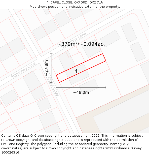 4, CAPEL CLOSE, OXFORD, OX2 7LA: Plot and title map