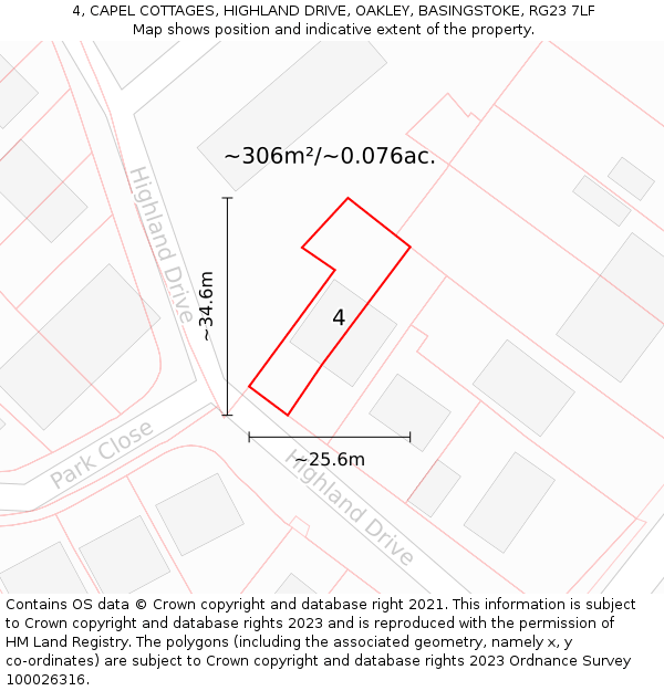 4, CAPEL COTTAGES, HIGHLAND DRIVE, OAKLEY, BASINGSTOKE, RG23 7LF: Plot and title map