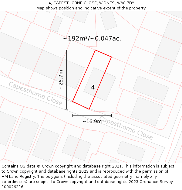 4, CAPESTHORNE CLOSE, WIDNES, WA8 7BY: Plot and title map