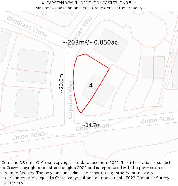 4, CAPSTAN WAY, THORNE, DONCASTER, DN8 5UN: Plot and title map