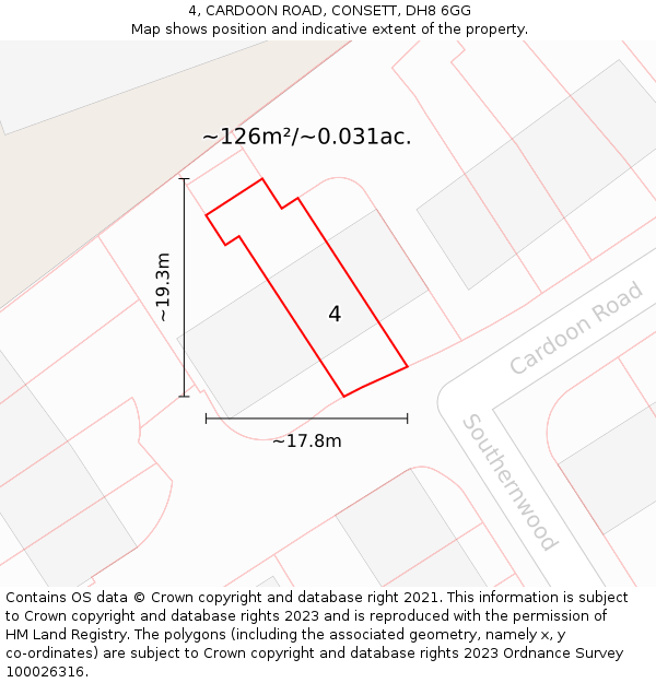 4, CARDOON ROAD, CONSETT, DH8 6GG: Plot and title map