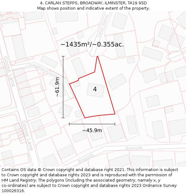 4, CARLAN STEPPS, BROADWAY, ILMINSTER, TA19 9SD: Plot and title map