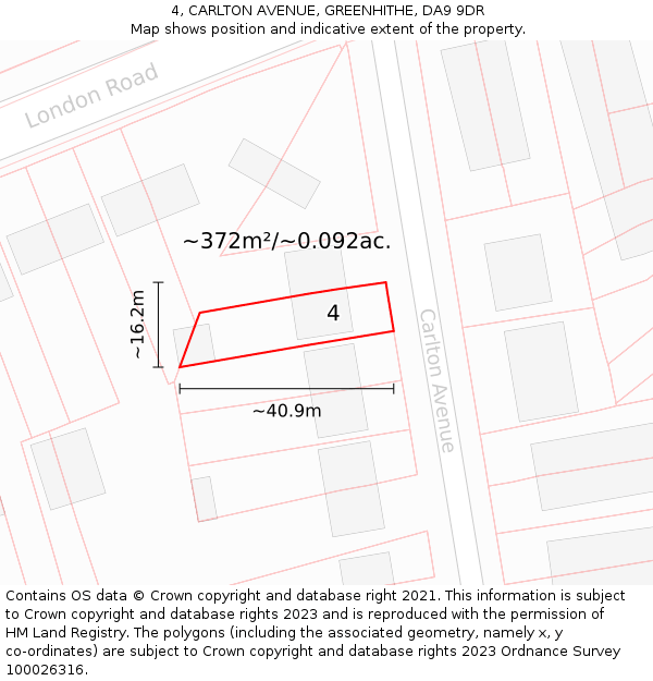 4, CARLTON AVENUE, GREENHITHE, DA9 9DR: Plot and title map