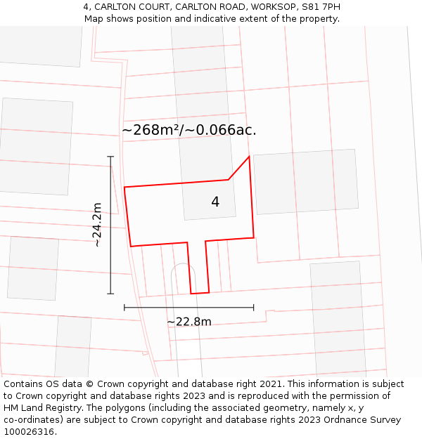4, CARLTON COURT, CARLTON ROAD, WORKSOP, S81 7PH: Plot and title map